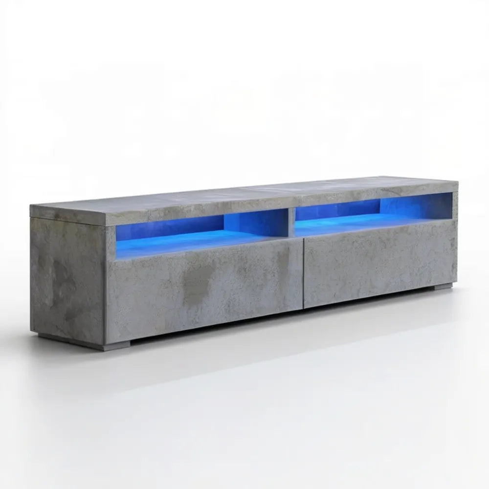 Szara betonowa szafka RTV z niebieskim oświetleniem LED, 160 x 40 x 45 cm