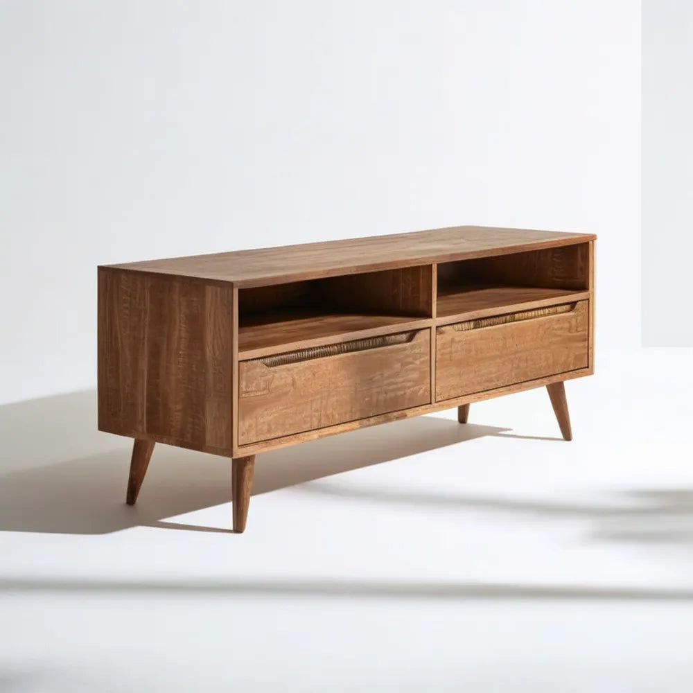 Szafka RTV z litego drewna mango, brązowa, 140 x 40 x 50 cm