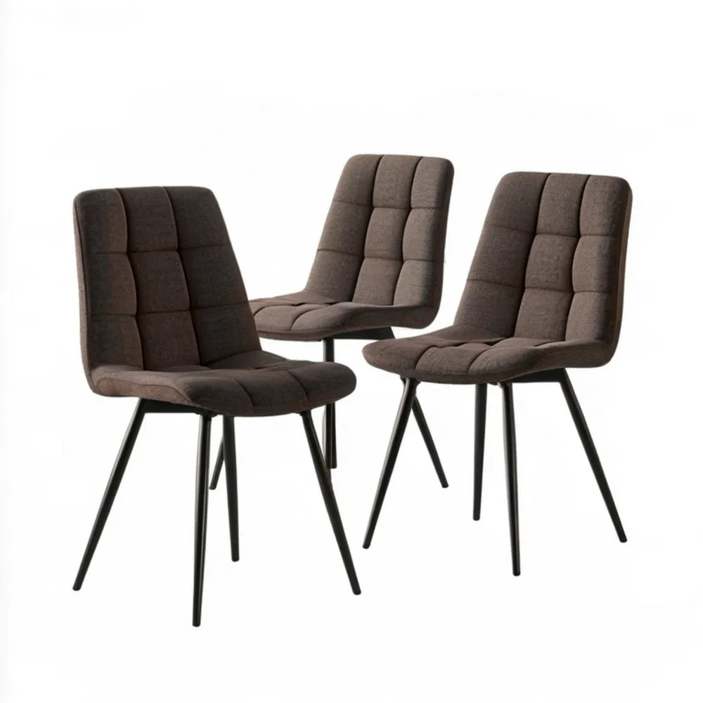 Zestaw 3 brązowych krzeseł tapicerowanych z czarnymi nogami, 98 x 44 x 58 cm