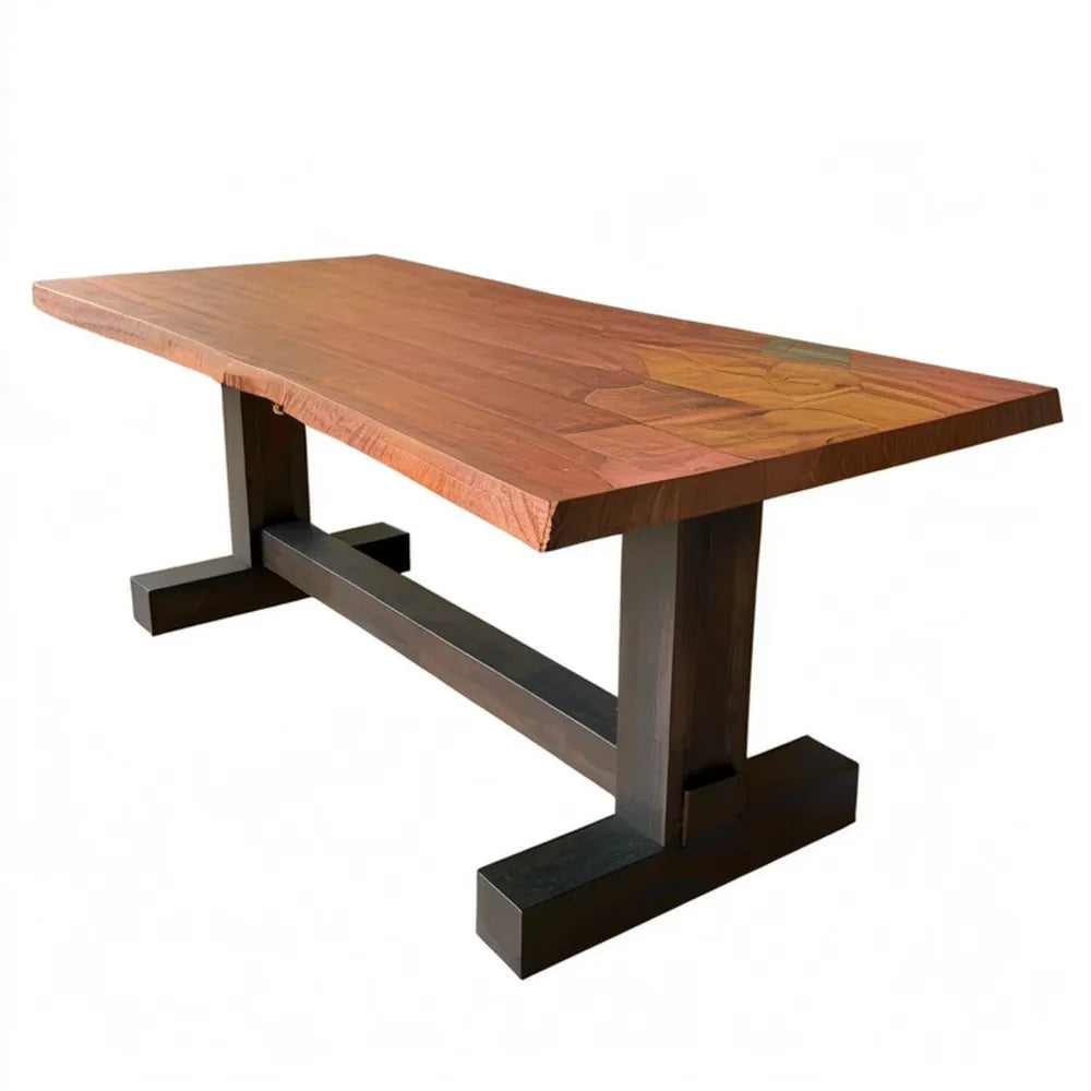 Prostokątny stół do jadalni z litego drewna orzechowego 180 x 90 x 75 cm Brązowy/Czarny