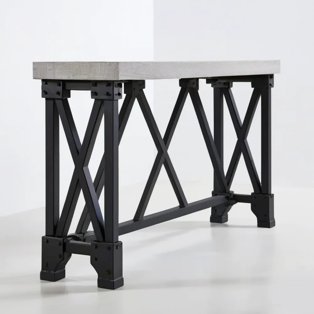 Konsola industrialna z litego drewna sosnowego i stali, czarno-szara, 120 x 40 x 75 cm