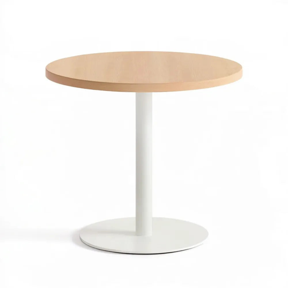 Okrągły stół z blatem MDF w naturalnej okleinie dębowej, biały, Ø100 x 75 cm