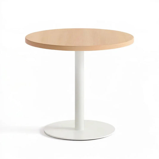 Okrągły stół z blatem MDF w naturalnej okleinie dębowej, biały, Ø100 x 75 cm